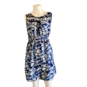 American Leisure womens blue white pleated pullover light casual dress anove kne